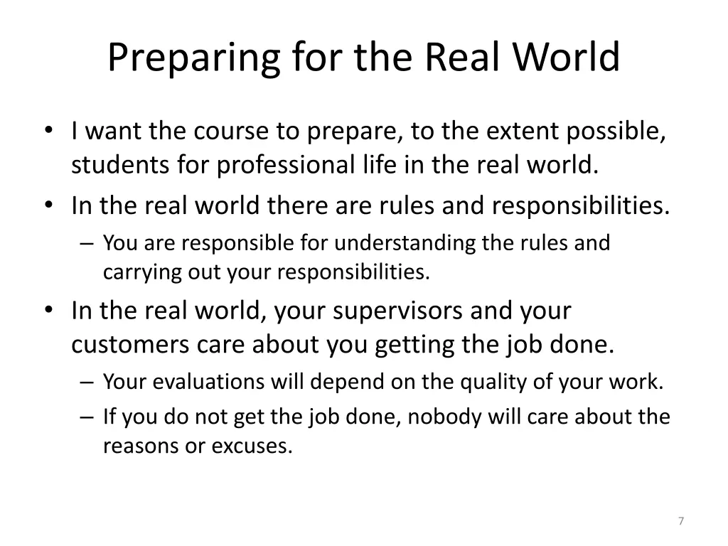 preparing for the real world
