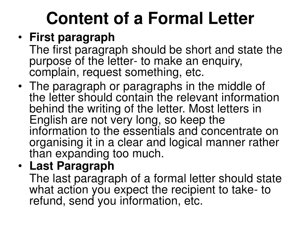 content of a formal letter first paragraph