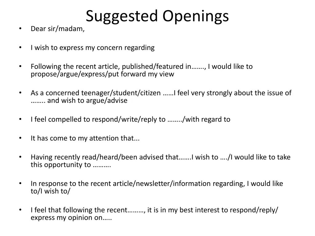suggested openings