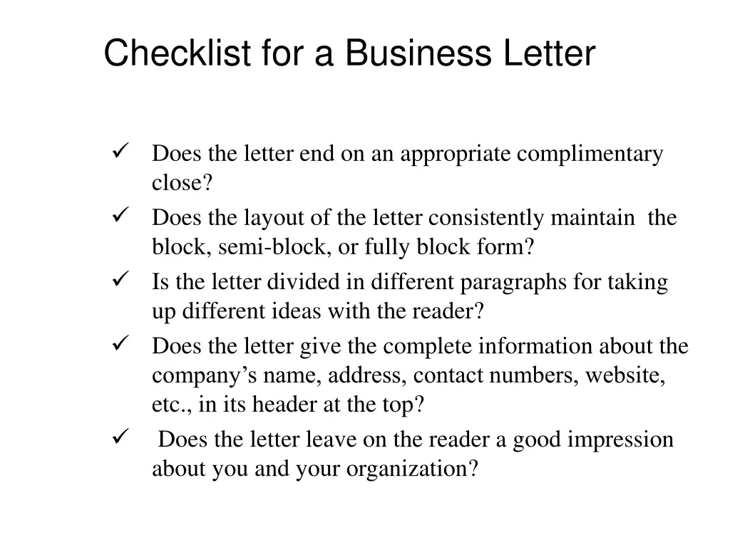 checklist for a business letter 1
