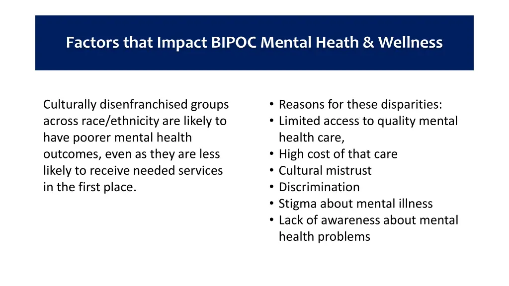 factors that impact bipoc mental heath wellness