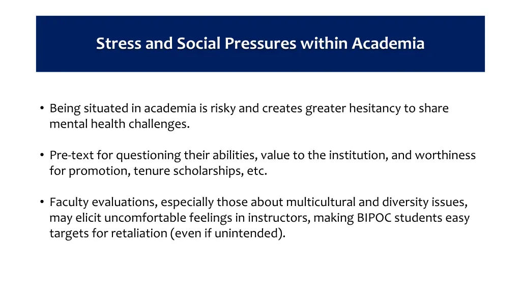 stress and social pressures within academia