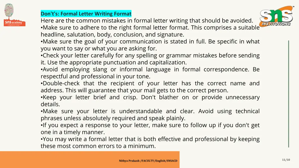 don t s formal letter writing format here