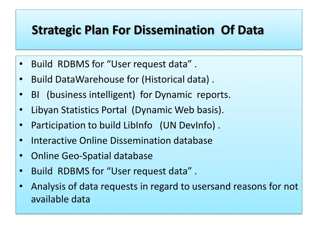 strategic plan for dissemination of data