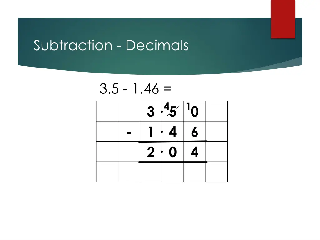 subtraction decimals 2