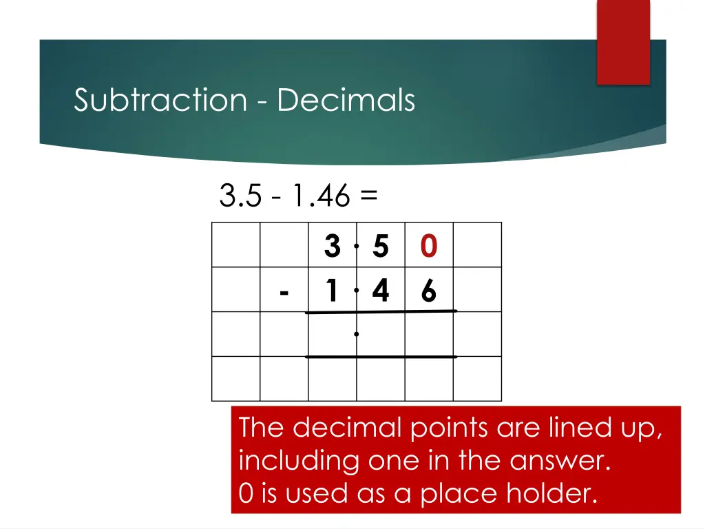 subtraction decimals