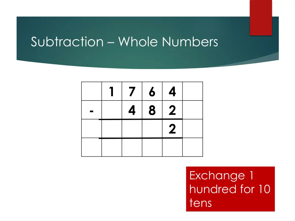 subtraction whole numbers 1