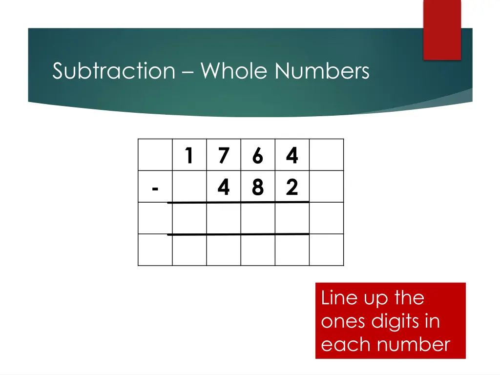 subtraction whole numbers