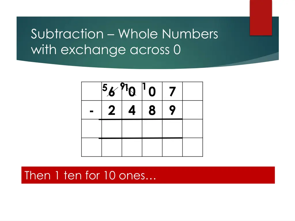 subtraction whole numbers with exchange across 0 2