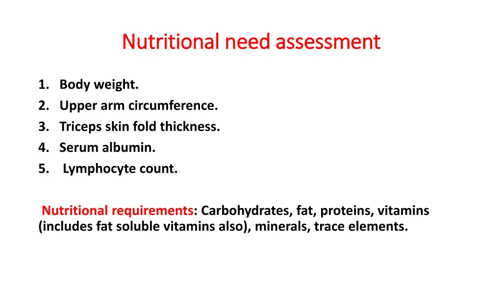 nutritional need assessment nutritional need