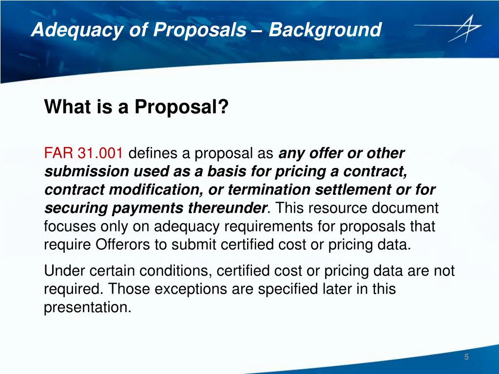 adequacy of proposals background 1