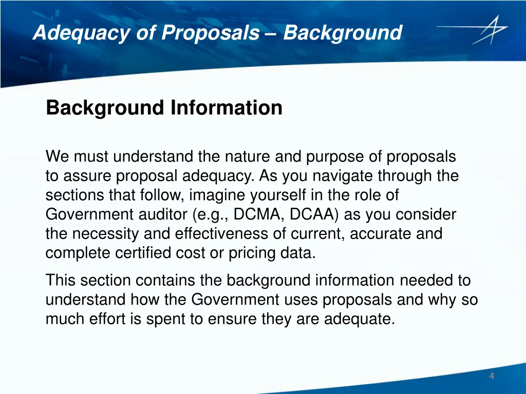 adequacy of proposals background