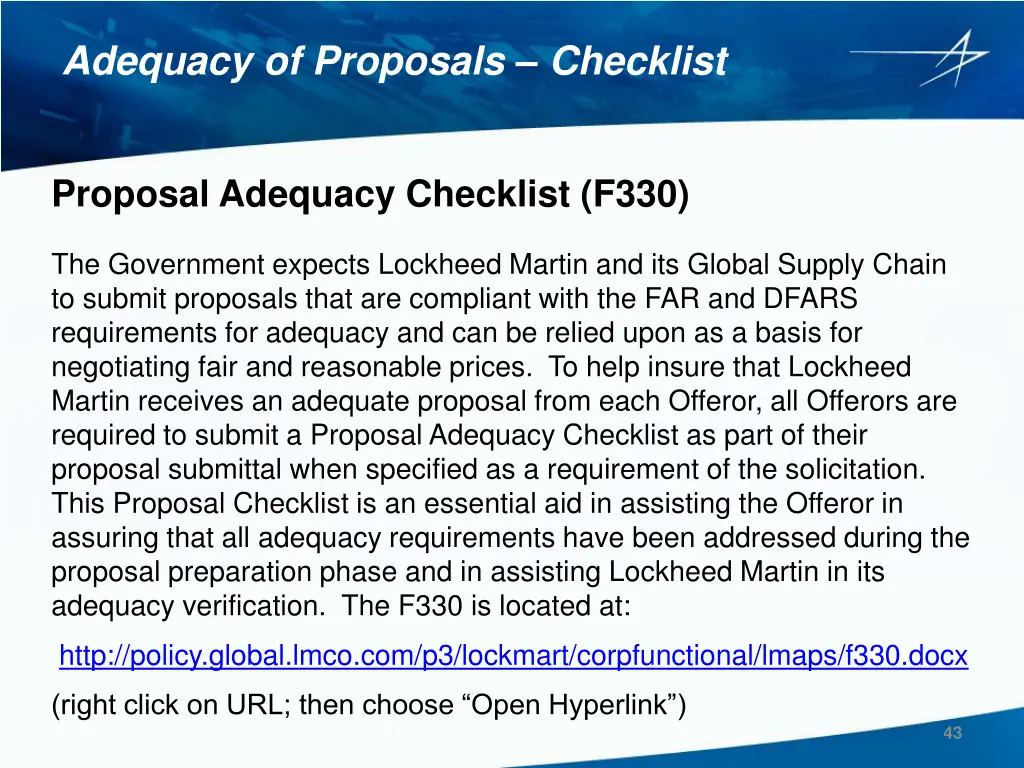 adequacy of proposals checklist