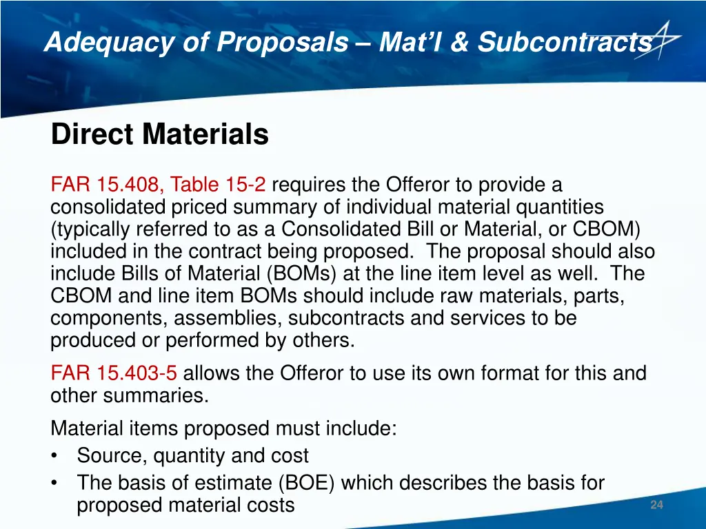 adequacy of proposals mat l subcontracts 1