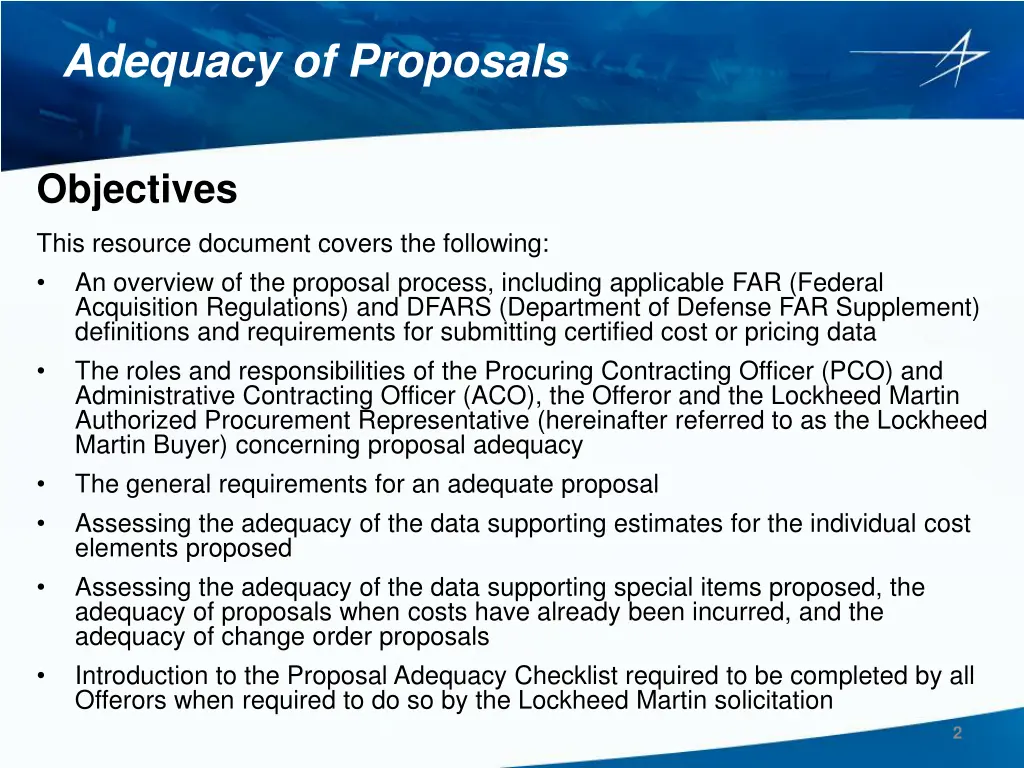 adequacy of proposals