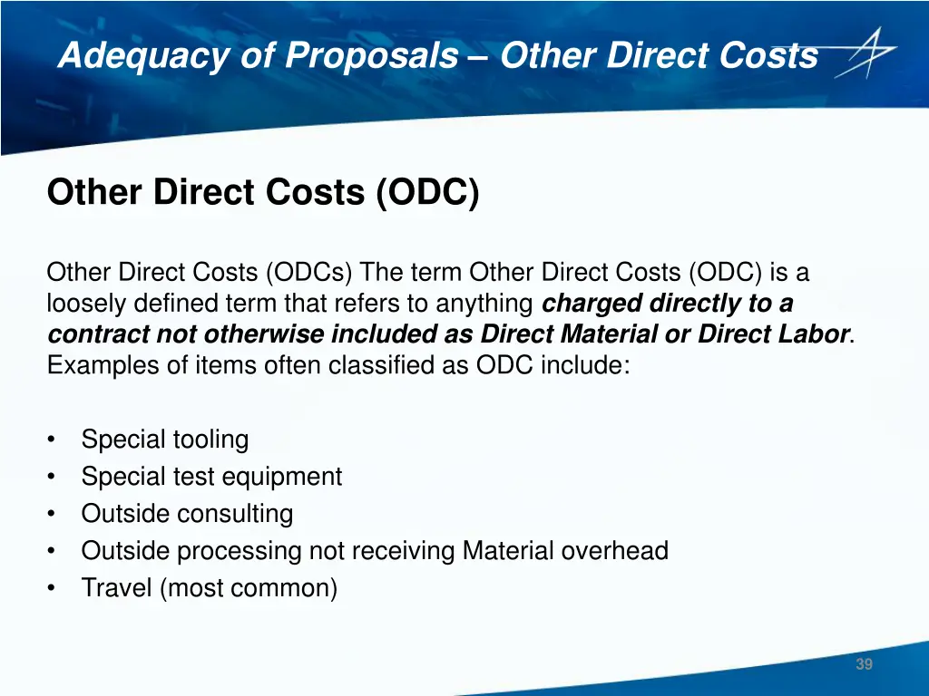 adequacy of proposals other direct costs
