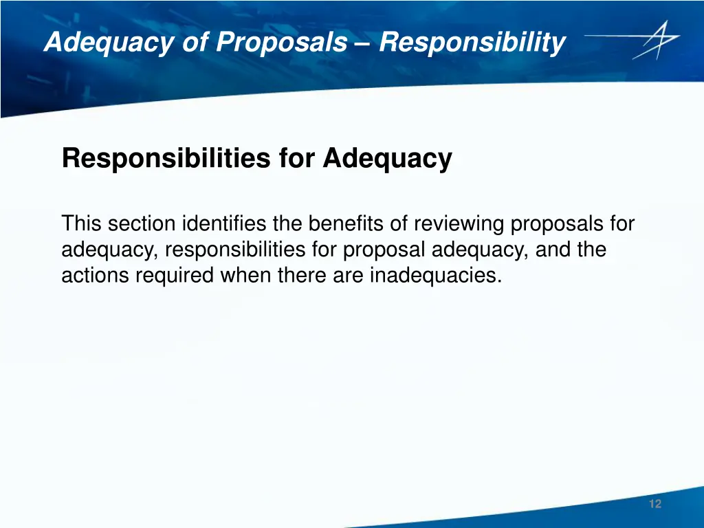 adequacy of proposals responsibility