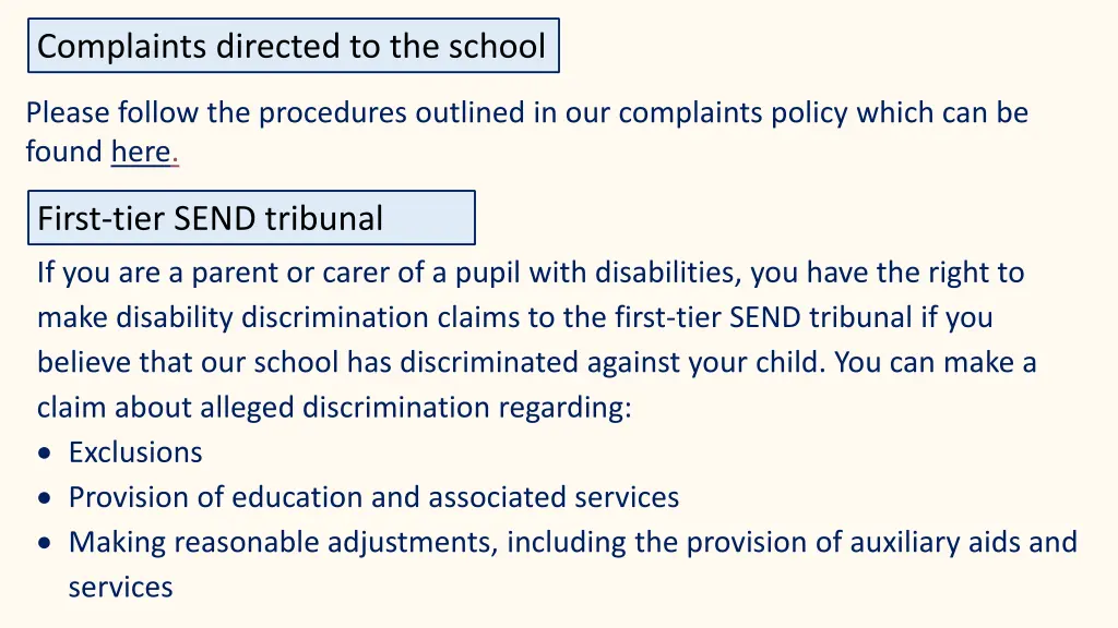 complaints directed to the school