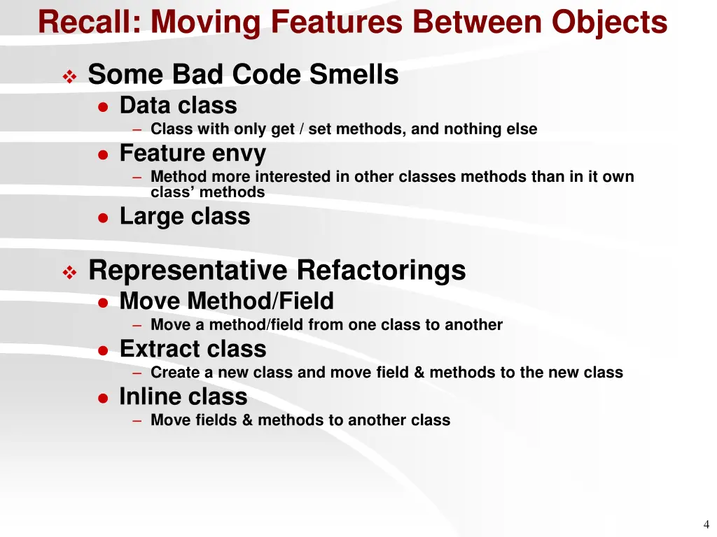 recall moving features between objects
