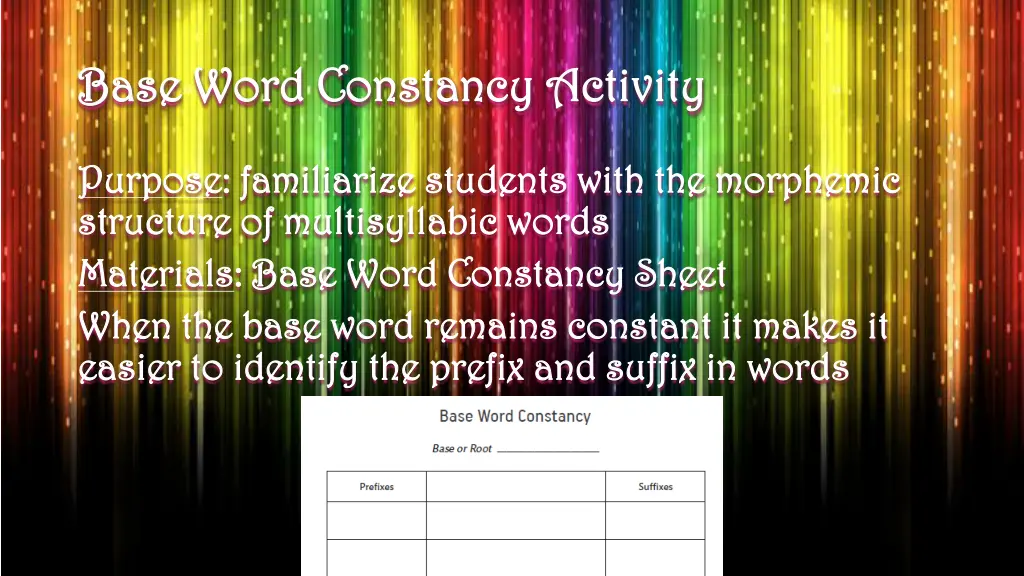 base word constancy activity base word constancy