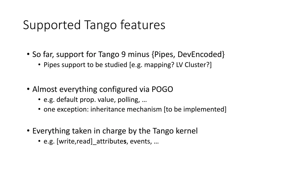 supported tango features