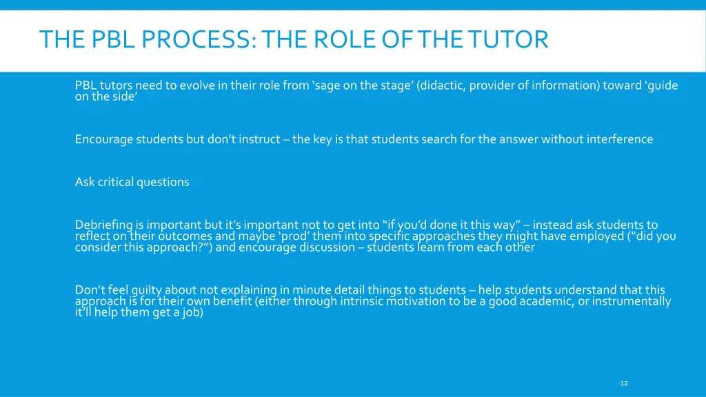 the pbl process the role of the tutor