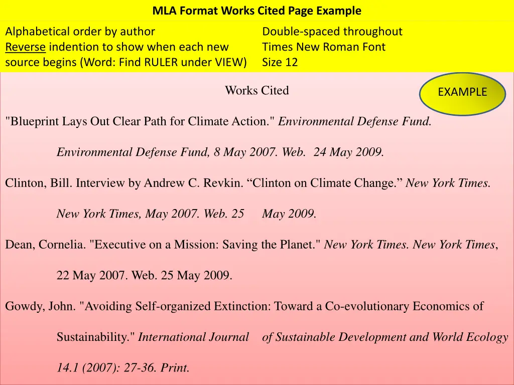mla format works cited page example