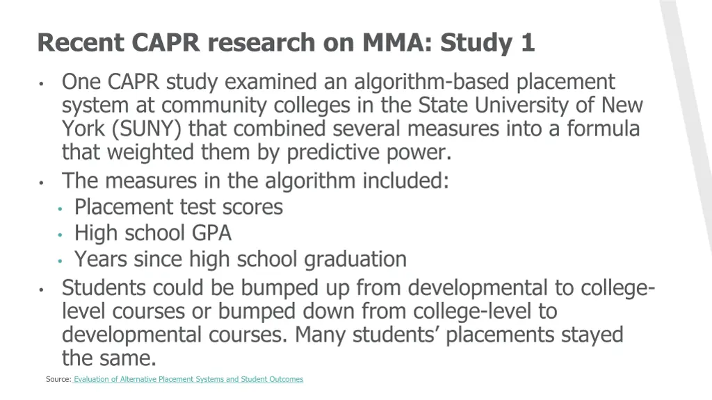 recent capr research on mma study 1