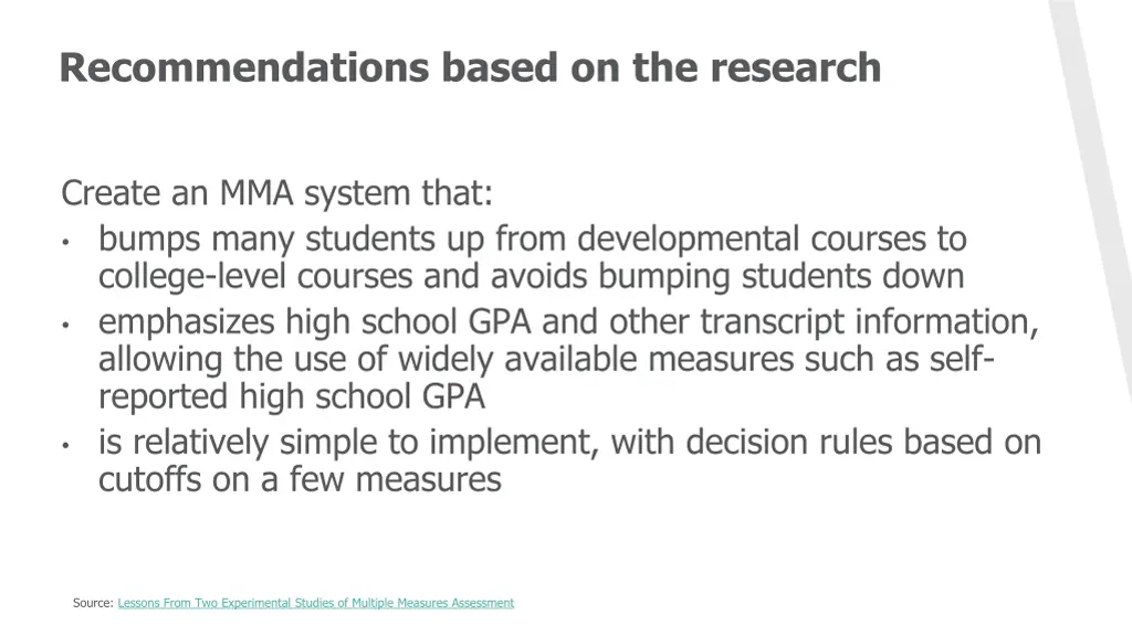 recommendations based on the research