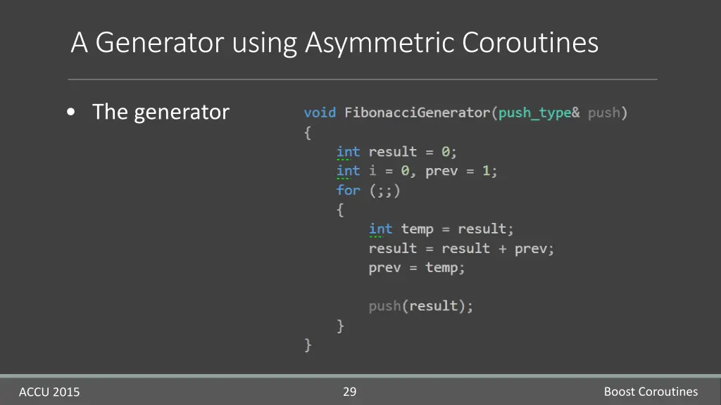 a generator using asymmetric coroutines 1