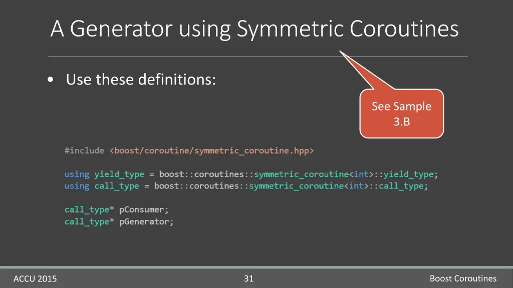 a generator using symmetric coroutines