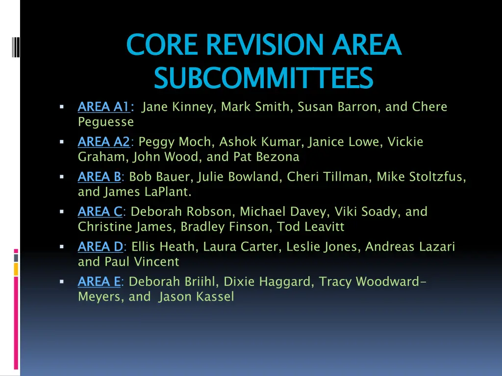 core revision area subcommittees area a1 peguesse
