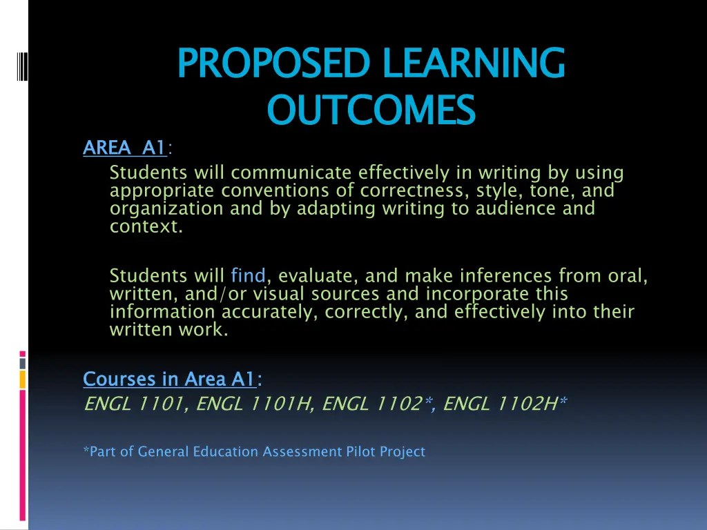 proposed learning outcomes area a1 students will