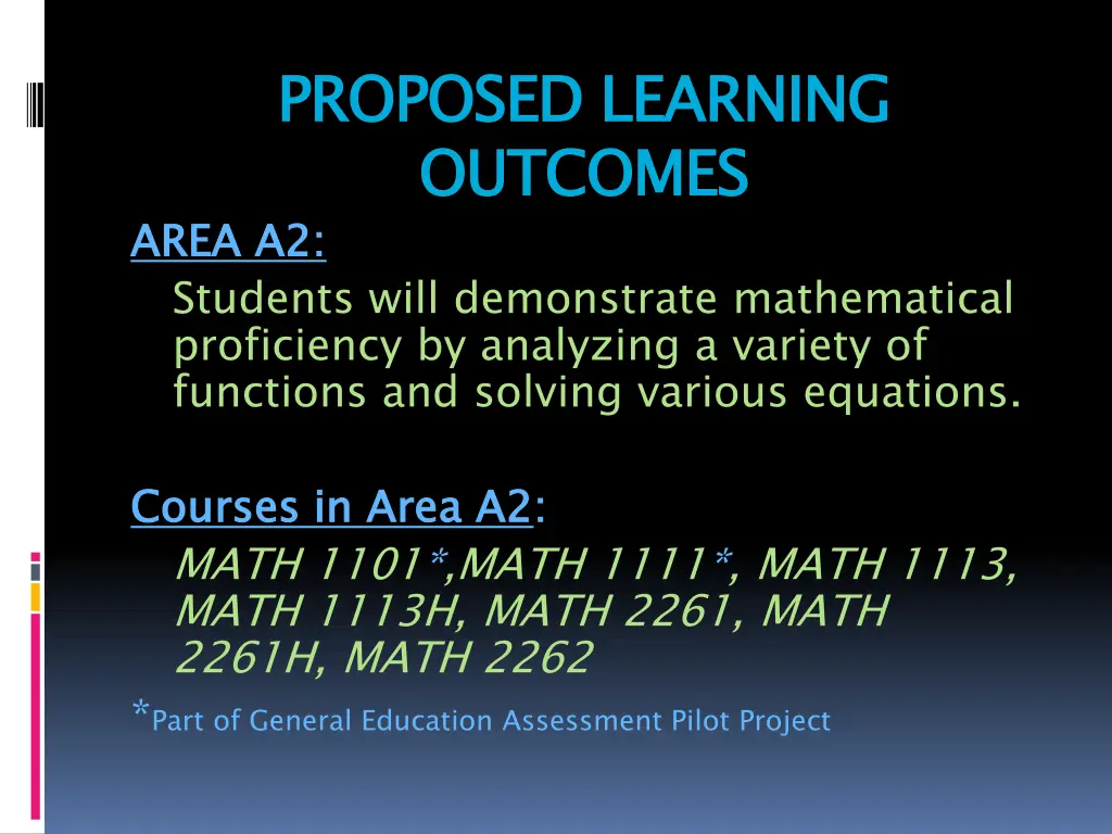 proposed learning outcomes area a2 students will