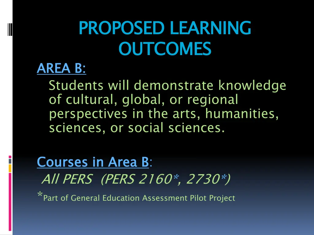 proposed learning outcomes area b students will