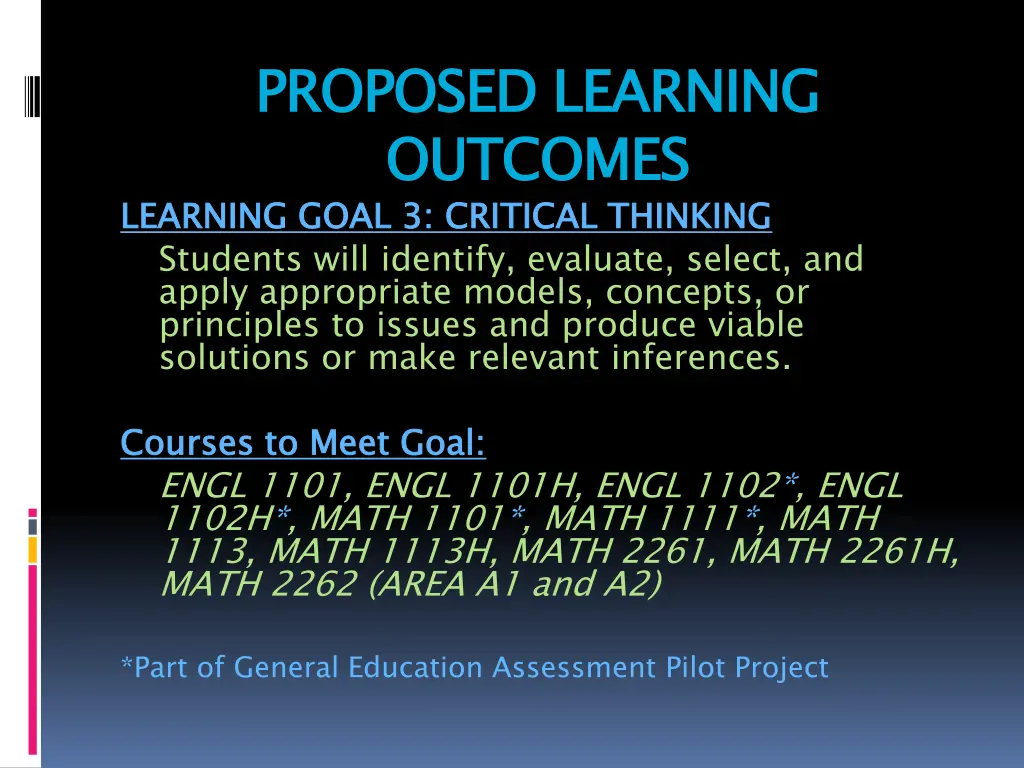 proposed learning outcomes learning goal 1