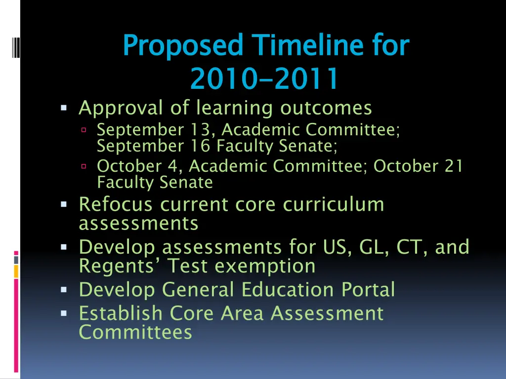 proposed timeline for 2010 approval of learning
