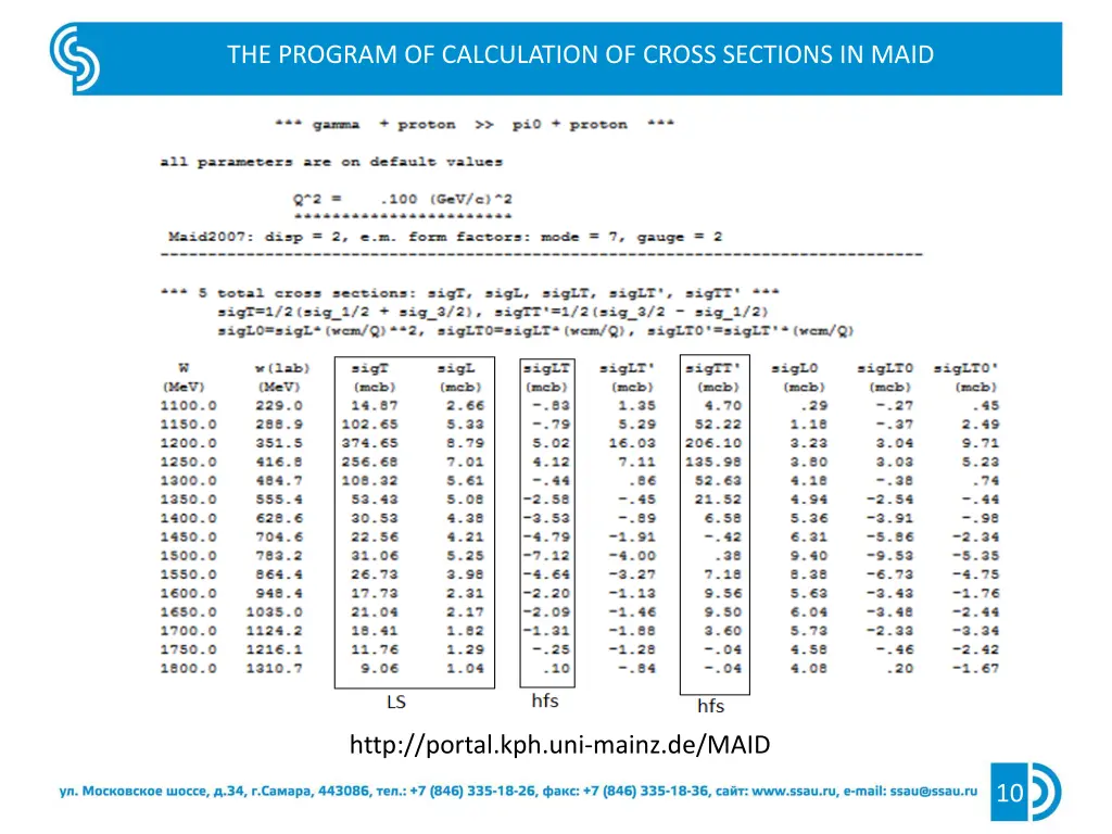 the program of calculation of cross sections 1