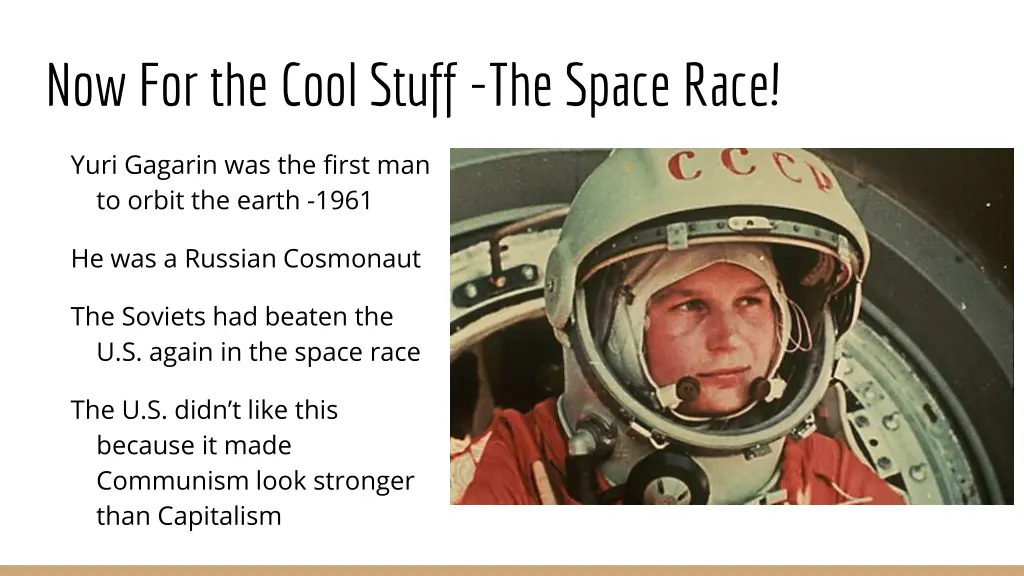 now for the cool stuff the space race