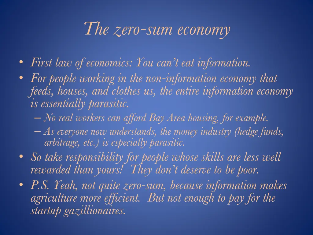 the zero sum economy