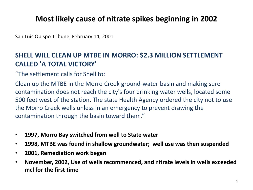 most likely cause of nitrate spikes beginning