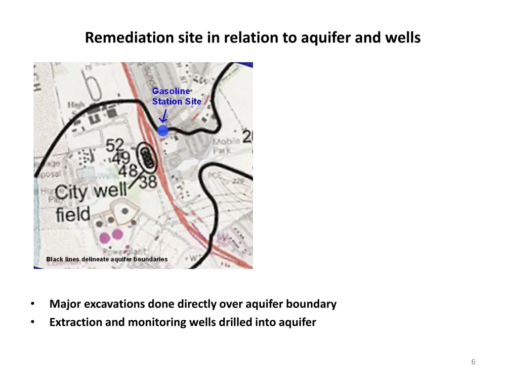 remediation site in relation to aquifer and wells