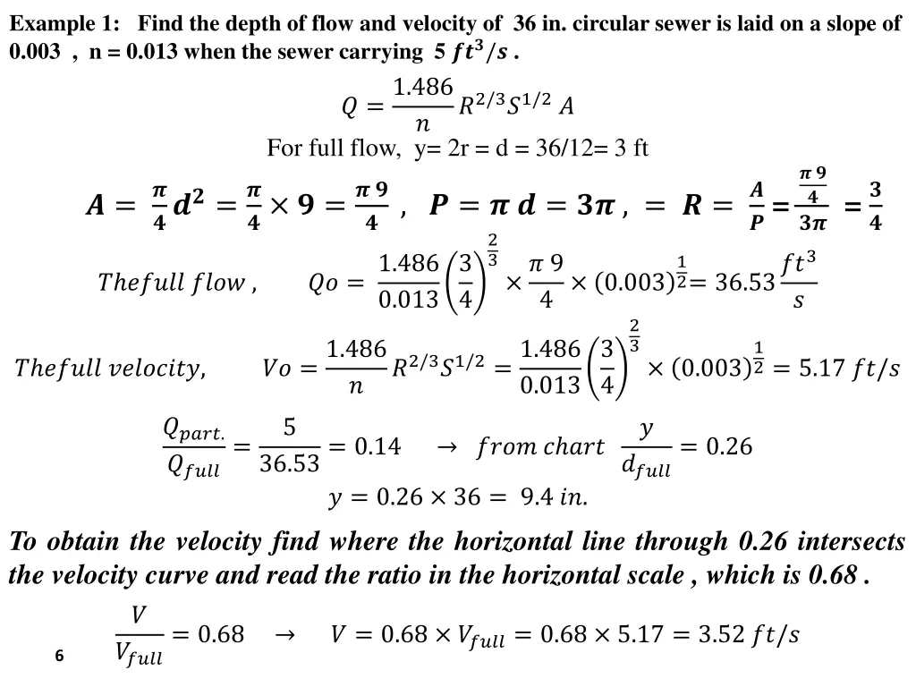 example 1 find the depth of flow and velocity
