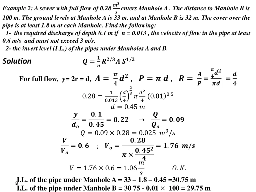 example 2 a sewer with full flow