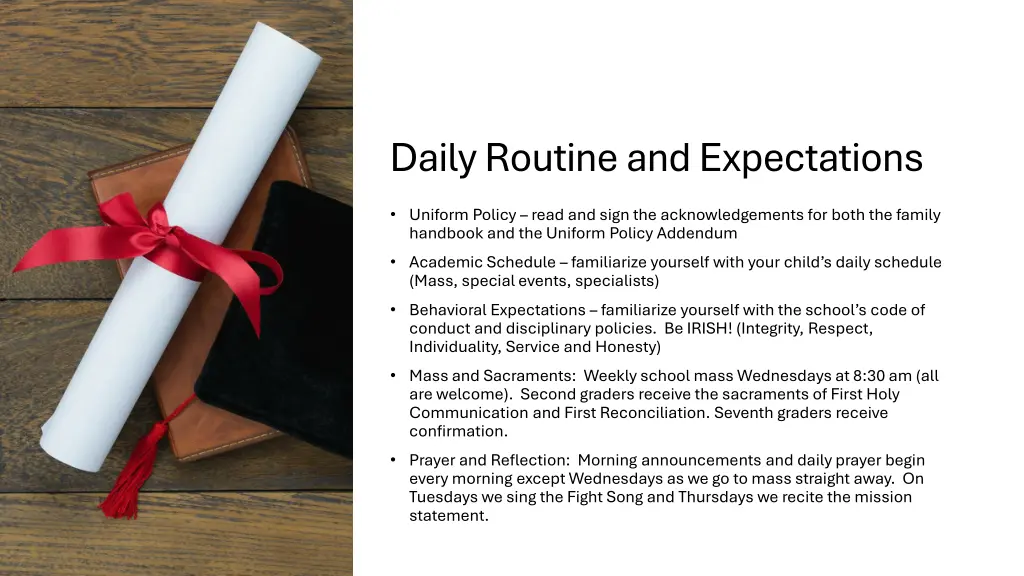 daily routine and expectations