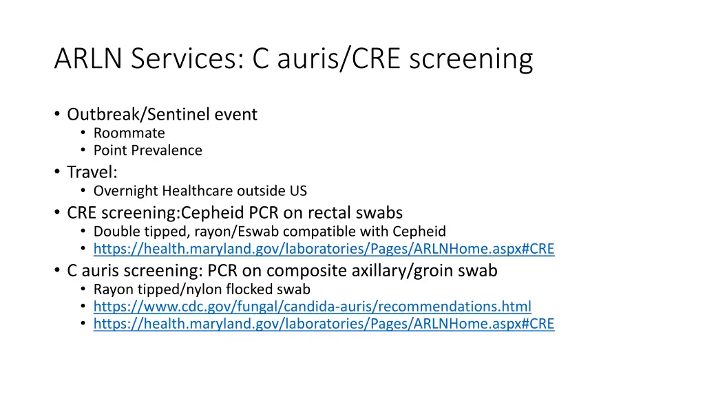 arln services c auris cre screening