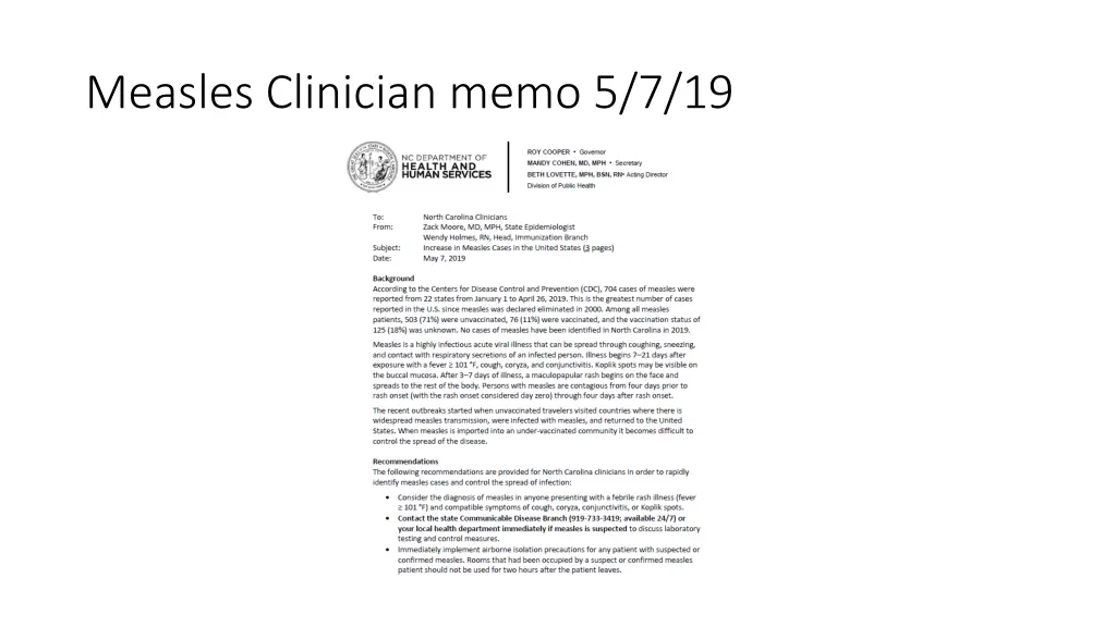 measles clinician memo 5 7 19