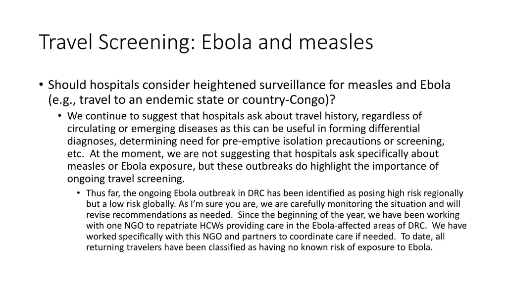 travel screening ebola and measles