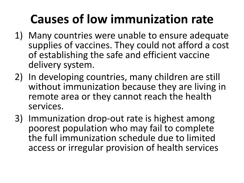causes of low immunization rate 1 many countries