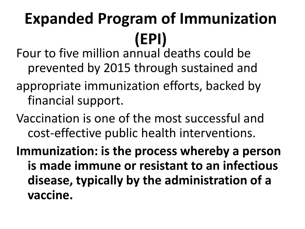 expanded program of immunization epi four to five